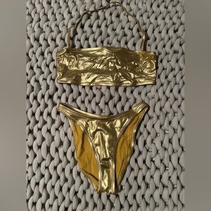 SKIMS Swim Gold Metallic Bikini Set